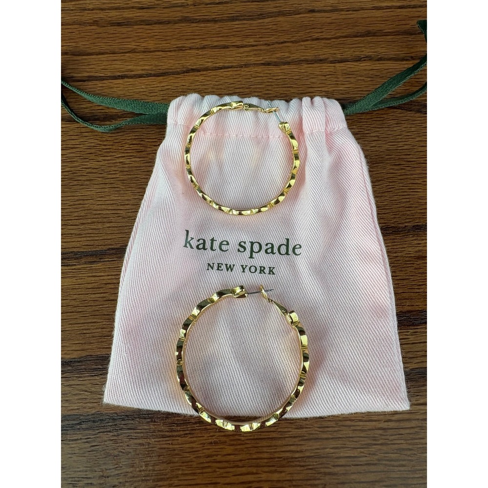 Kate Spade New York Gold Tone Scalloped Hoop Earrings with Dust Bag